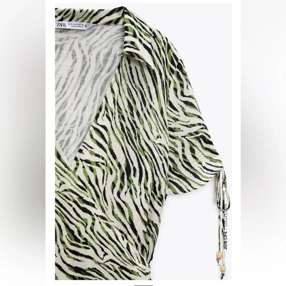 ZARA Animal Print Wrap Dress ECRU/KHAKI - Picture 7 of 13